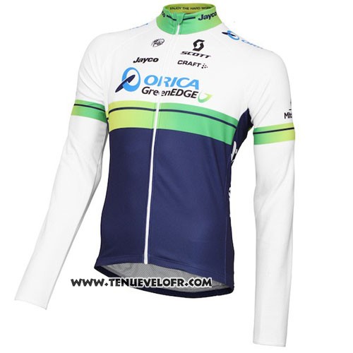 2016 Maillot Ciclismo Orica GreenEDGE Blanc et Bleu Manches Longues et Cuissard
